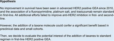 Interest of the Addition of Taxanes to Standard Treatment in First-Line Advanced HER2 Positive Gastroesopha<mark class="highlighted">gea</mark>l Adenocarcinoma in Selective Patients